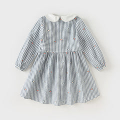 Dave&Bella Toddler Girls Autumn Sweet Cotton Blue Plaid Breathable Princess Dress