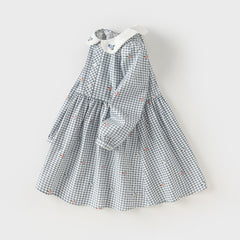 Dave&Bella Toddler Girls Autumn Sweet Cotton Blue Plaid Breathable Princess Dress