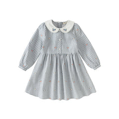 Dave&Bella Toddler Girls Autumn Sweet Cotton Blue Plaid Breathable Princess Dress
