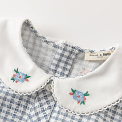 Dave&Bella Toddler Girls Autumn Sweet Cotton Blue Plaid Breathable Princess Dress