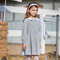 Dave&Bella Toddler Girls Autumn Sweet Cotton Blue Plaid Breathable Princess Dress