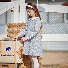 Dave&Bella Toddler Girls Autumn Sweet Cotton Blue Plaid Breathable Princess Dress