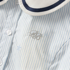 Dave&Bella Toddler Girls Blue White Striped School Breathable Cotton A-line Dress