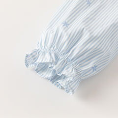 Dave&Bella Toddler Girls Blue White Striped School Breathable Cotton A-line Dress