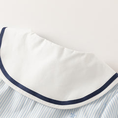 Dave&Bella Toddler Girls Blue White Striped School Breathable Cotton A-line Dress