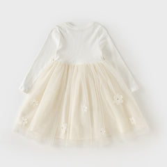 Dave&Bella Toddler Girls Autumn Classic Beige Mesh Princess Dress