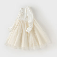 Dave&Bella Toddler Girls Autumn Classic Beige Mesh Princess Dress