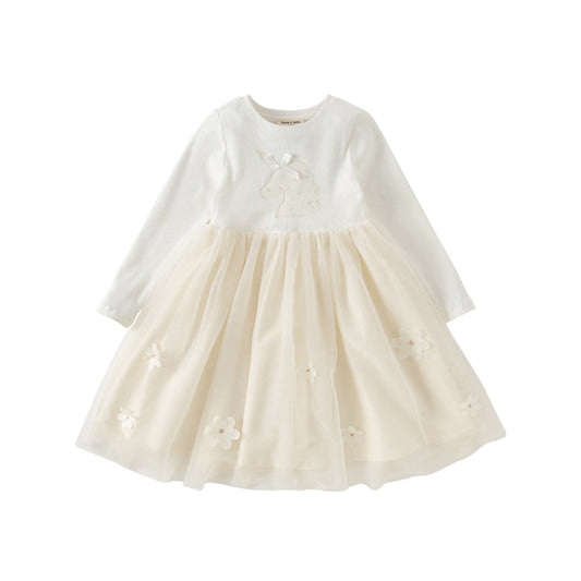 Dave&Bella Toddler Girls Autumn Classic Beige Mesh Princess Dress