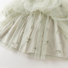 Dave&Bella Kids Girls Autumn Grey Green Classic Round Collar Mesh Part Dress