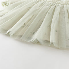 Dave&Bella Kids Girls Autumn Grey Green Classic Round Collar Mesh Part Dress