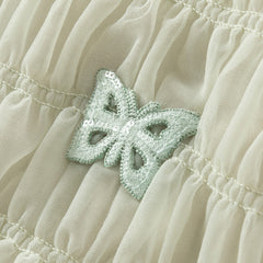 Dave&Bella Kids Girls Autumn Grey Green Classic Round Collar Mesh Part Dress