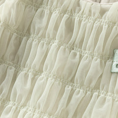 Dave&Bella Kids Girls Autumn Grey Green Classic Round Collar Mesh Part Dress