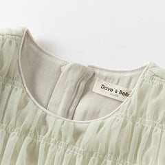 Dave&Bella Kids Girls Autumn Grey Green Classic Round Collar Mesh Part Dress