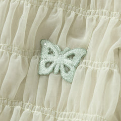 Dave&Bella Kids Girls Autumn Grey Green Classic Round Collar Mesh Part Dress