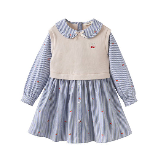 Dave&Bella Toddler Girls Autumn Breathable Cotton Khaki A-line Princess Dress