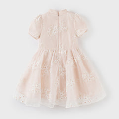 Dave&Bella Kids Girls Summer Orange Pink Chinese-style Embroidery Elegant Mesh Dress