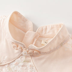 Dave&Bella Kids Girls Summer Orange Pink Chinese-style Embroidery Elegant Mesh Dress