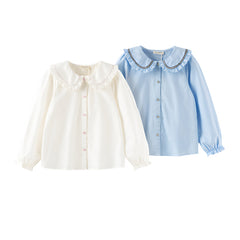 Dave&Bella Kids Girls Spring Solid Color Cotton Blouse Shirt Top