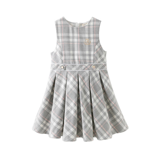 Dave&Bella Toddler Girls Autumn Light Grey Plaid Sleeveless A-line Tank Dress