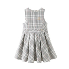 Dave&Bella Toddler Girls Autumn Light Grey Plaid Sleeveless A-line Tank Dress