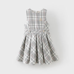 Dave&Bella Toddler Girls Autumn Light Grey Plaid Sleeveless A-line Tank Dress