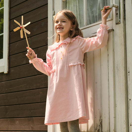 Dave&Bella Toddler Girls Autumn Casual Cotton Soft Pink A-line Dress