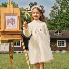 Dave&Bella Toddler Girls Autumn Warm Beige Mesh Birthday Dress