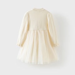 Dave&Bella Toddler Girls Autumn Warm Beige Mesh Birthday Dress