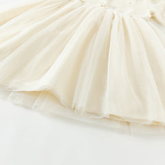 Dave&Bella Toddler Girls Autumn Warm Beige Mesh Birthday Dress