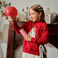 Dave&Bella Kids Girls Red Knit Christmas-tree Decorations Turtle Fleece-Lined Sweaters