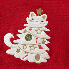 Dave&Bella Kids Girls Red Knit Christmas-tree Decorations Turtle Fleece-Lined Sweaters