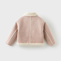 Dave&Bella Kids Girls Sweet Grey Pink Cozy Thickened Suede Plush-Lined Jackets