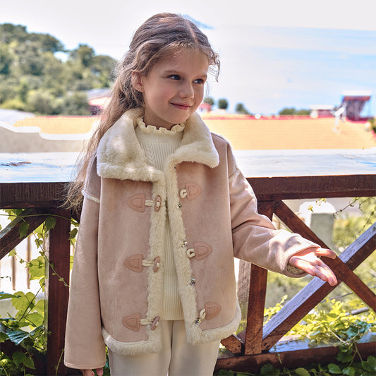 Dave&Bella Kids Girls Sweet Grey Pink Cozy Thickened Suede Plush-Lined Jackets