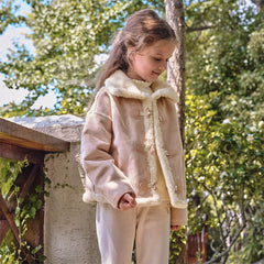 Dave&Bella Kids Girls Sweet Grey Pink Cozy Thickened Suede Plush-Lined Jackets