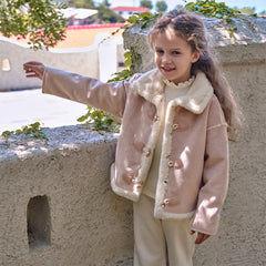 Dave&Bella Kids Girls Sweet Grey Pink Cozy Thickened Suede Plush-Lined Jackets