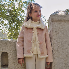 Dave&Bella Kids Girls Sweet Grey Pink Cozy Thickened Suede Plush-Lined Jackets