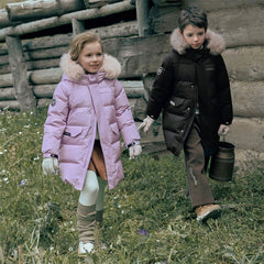 Dave&Bella Kids Girls/Boys Winter Outdoor Mid-length Fur-trimmed Hooded Down Coats