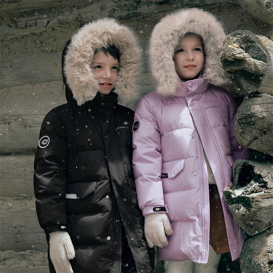 Dave&Bella Kids Girls/Boys Winter Outdoor Mid-length Fur-trimmed Hooded Down Coats