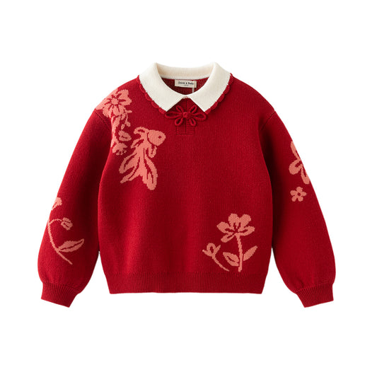 Dave&Bella Kids Girls Red Elegant Warm Plush-lined Sweaters Tops