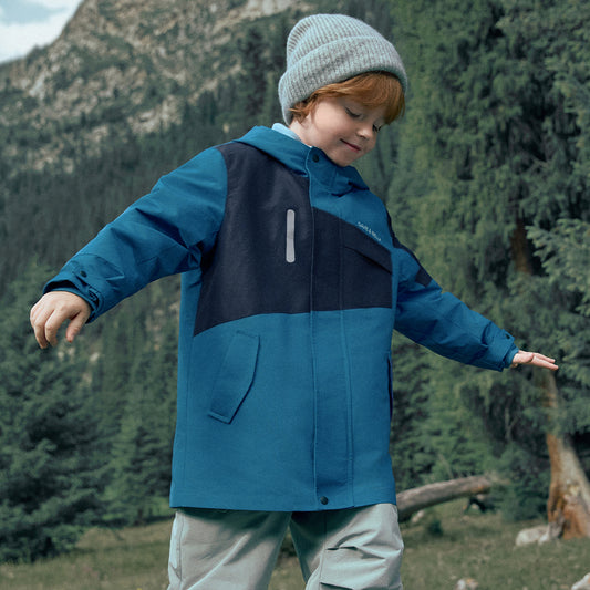 Dave&Bella Kids Boys Blue Outwear Hooded Mid-length Two-piece Padded Coats Set