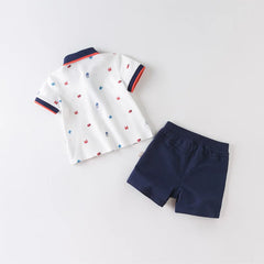 Dave&Bella Toddler Boys Summer Fashion Print Polos Shorts Sets