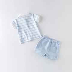Dave&Bella Toddler Boys Summer Cotton Blue Striped Outfit Sets