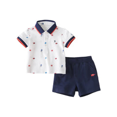 Dave&Bella Toddler Boys Summer Fashion Print Polos Shorts Sets