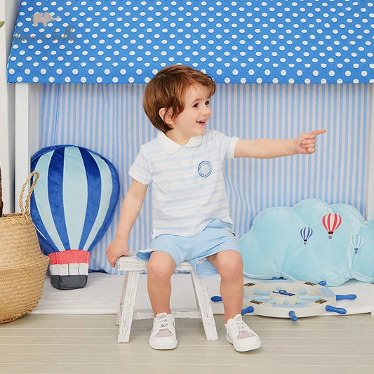 Dave&Bella Toddler Boys Summer Cotton Blue Striped Outfit Sets