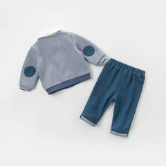 Dave&Bella Boys Spring Blue Plaid T-shirt Pants Suits Sets