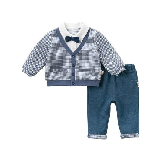 Dave&Bella Boys Spring Blue Plaid T-shirt Pants Suits Sets