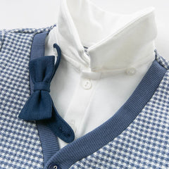 Dave&Bella Boys Spring Blue Plaid T-shirt Pants Suits Sets