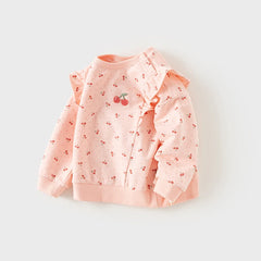 Dave&Bella Girls Spring Adorable Pink Floral Printed Sweatshirt Tops