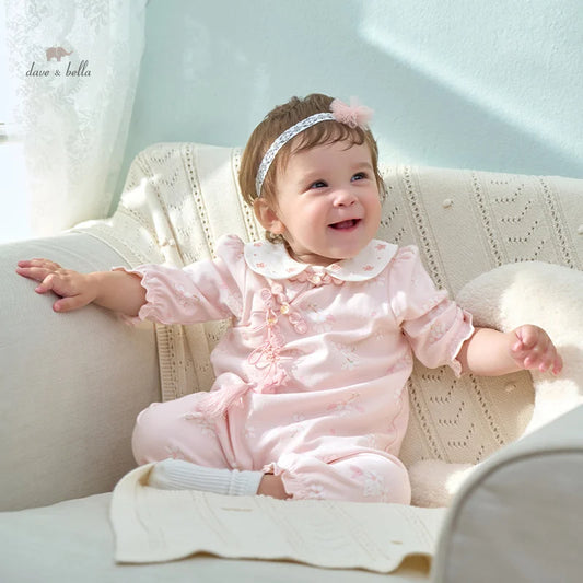 Dave&Bella Baby Girl Newborn Casual Cotton Floral Romper Jumpsuit