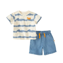Dave&Bella Toddler Boy Summer Casual Blue T-shirt Short Pants Sets
